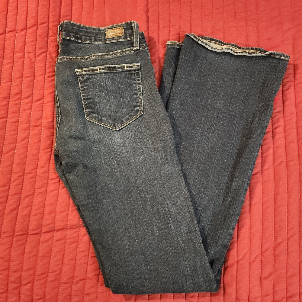 Paige Canyon Boot Dark Wash Low Rise Flare Jeans Size 27 Premium Denim
